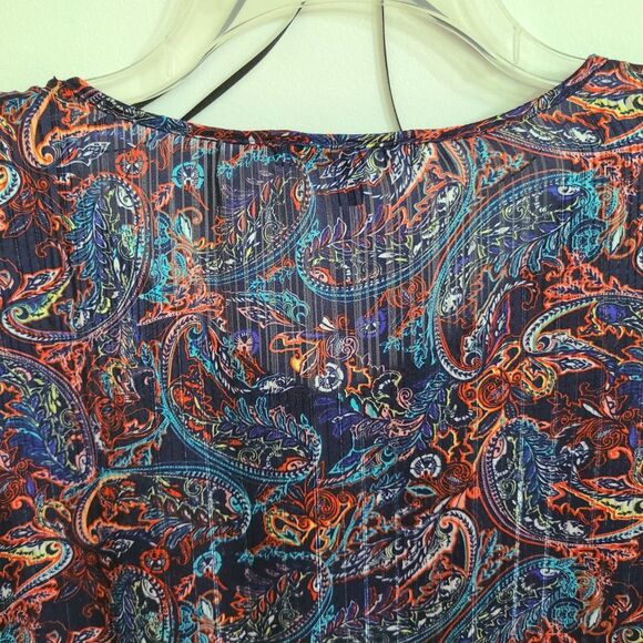Relativity Black Paisley Gathered Blouse Multi Color 3/4 Bell Sleeve Sz Medium - Picture 12 of 16